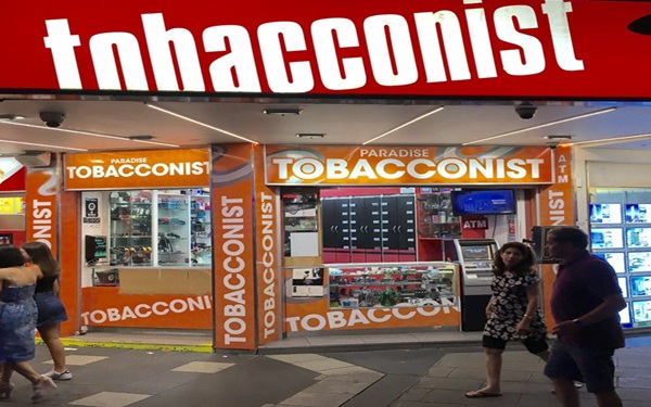 Tobacconist shop in Australia with cigar display